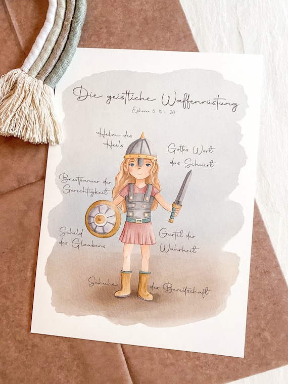 Handgemaltes Poster: die Waffenrüstung Gottes - Mädchen - DIN A4, kindergerecht, christlich