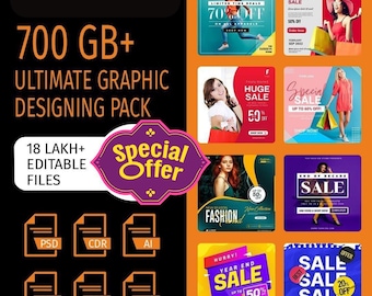 700 GB+ Mega-paket för grafisk design | Paket med kreativa resurser | Digital nedladdning