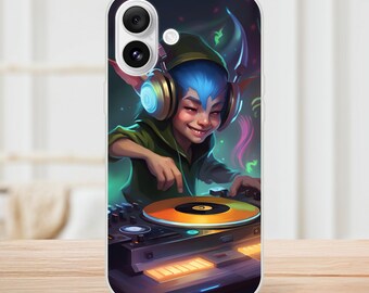 iPhone-skal "Mixing DJ Elf" - AI-genererad design, flexibelt skal, anpassningsbart, unikt älvkonstverk, iPhone-skal