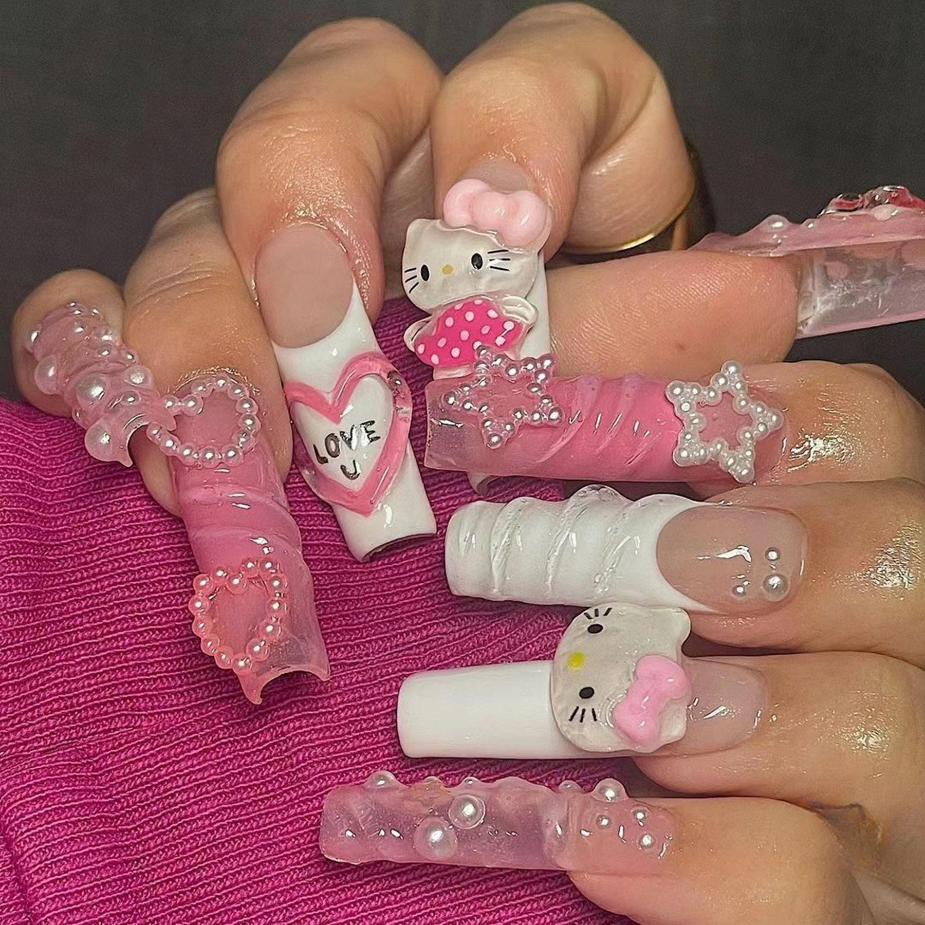 50Pcs/set Hello Kitty Cute Nail Design for Acrylic Nails Cartoon