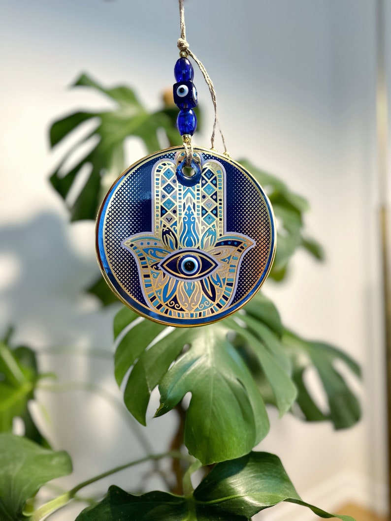 Hamsa Evil Eye Wall Hanging, Blue Glass Evil Eye, Evil Eye Wall Decor