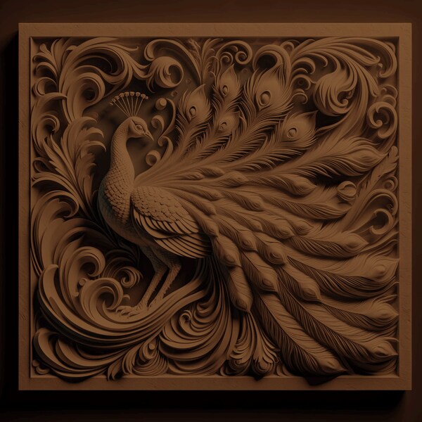 Laser Burn Engrave PNG, 3D Illusion Image Photo Laser Ready Design, Wood Engraving laser cute, elegance peacock with its feathers fanned out