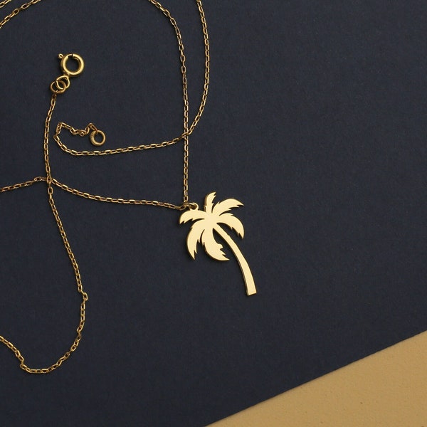 Gold Palm Tree Necklace, Dainty Palm Pendant  Minimalist Palm Tree Jewelry, Palm Tree Charm  Silver Palm Tree Pendant, Gold Summer Jewelry