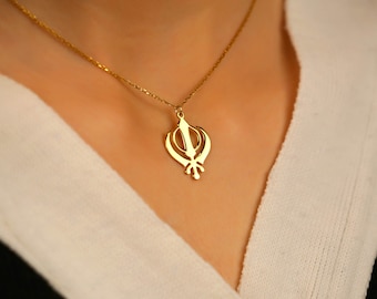 Khanda Halskette, Weihnachtsgeschenk, Sikhismus Symbol, Schutzanhänger Halskette, religiöse Khanda Halskette, Geschenk für sie, Sikh Anhänger