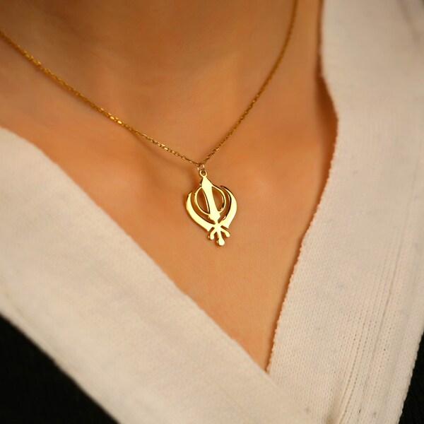 Khanda Necklace, Christmas Gift, Sikhism Symbol, Protection Charm Necklace, Religious Khanda Necklace, Gift for Her, Sikh Pendant