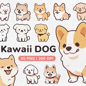 Kawaii Dog clipart, lindo perro PNG, Imprimible, Pegatinas, Vector : Uso comercial