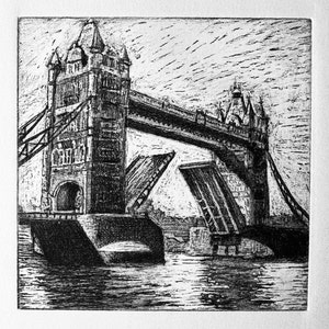 Tower Bridge - an original intaglio etching. Image size is 10x10cm.