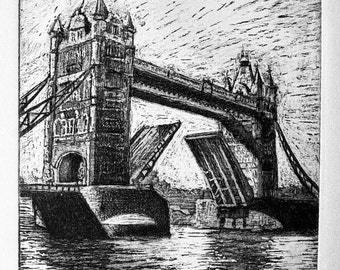Tower Bridge - an original intaglio etching. Image size is 10x10cm.