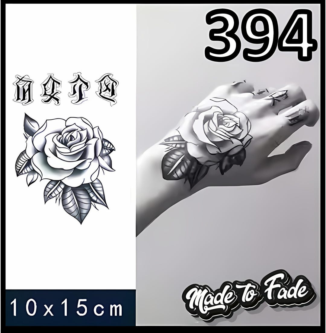 Rose Flower Hand Temporary Tattoo, 10x15cm Semi Permanent Black Ink ...