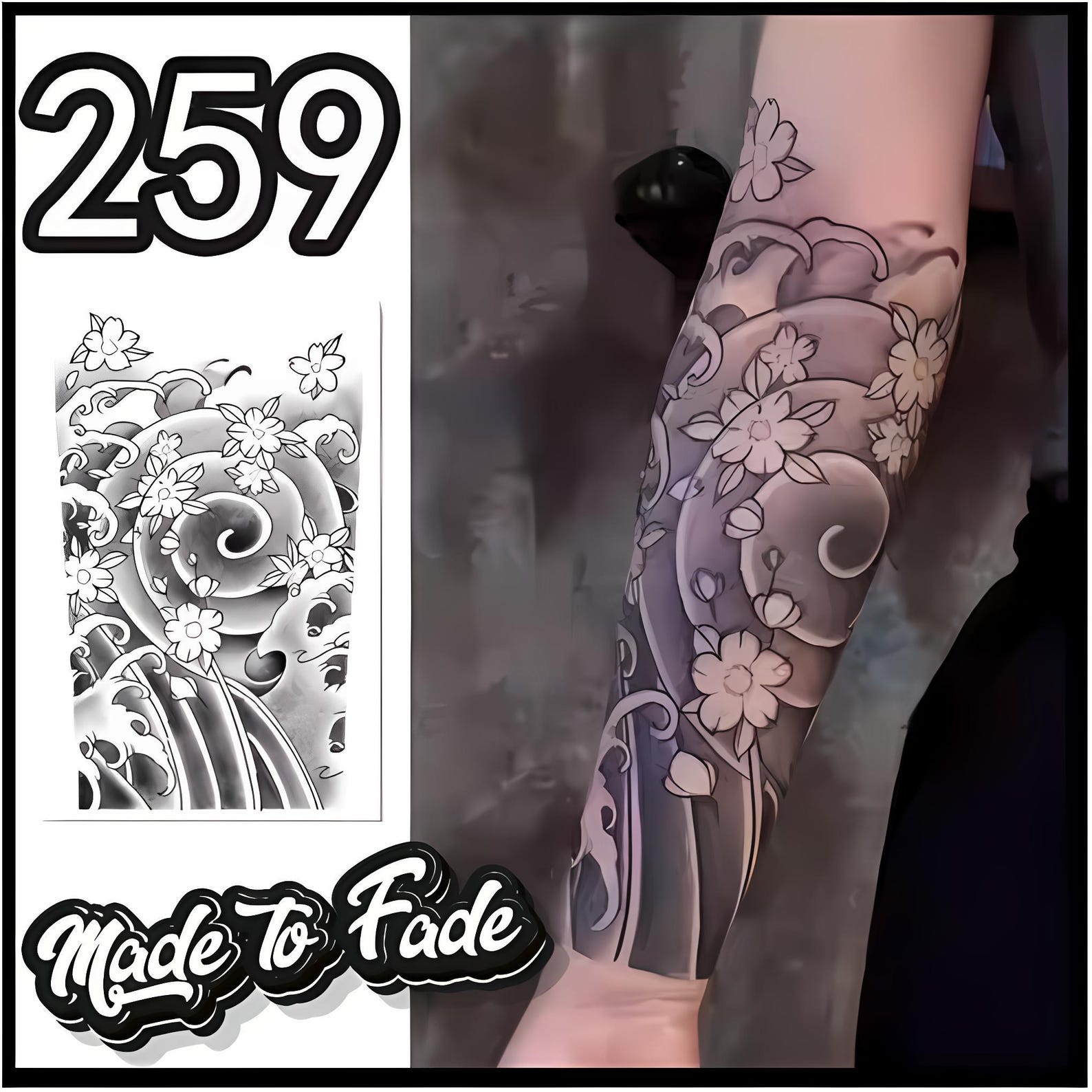 Cherry Blossom Wave Sleeve Temporary Tattoo, Semi Permanent Arm Tattoo ...