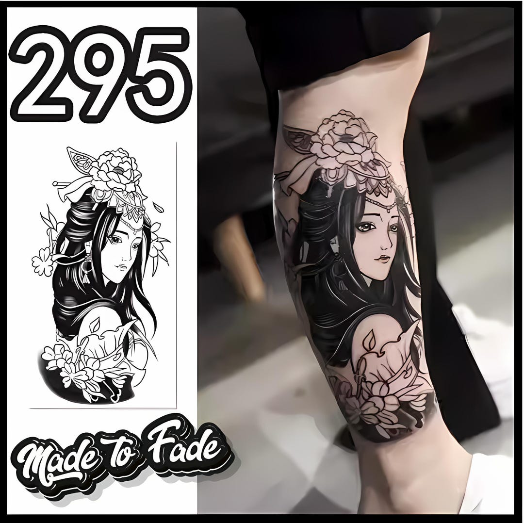 Geisha With Flowers Temporary Tattoo, Japanese Inspired Art for Arm or Leg Tattoos, 17x26cm Semi Permanent Black Ink Design, Made to Fade - Etsy Geisha With Flowers Temporary Tattoo, Japanese Inspired Art for Arm or Leg Tattoos, 17x26cm Semi Permanent Black Ink Design, Made to Fade - Etsy