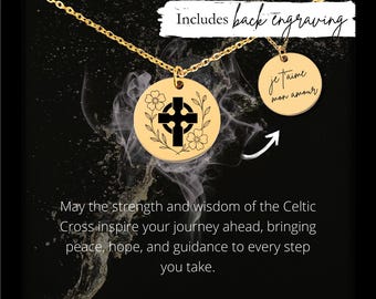 Custom Engraved Celtic Cross Necklace • Personalized Irish Knot Charm