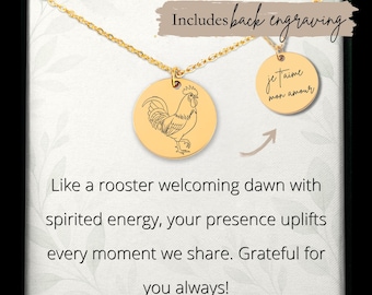 Custom Engraved Rooster Necklace • Stainless Steel Charm, Personalized Gift