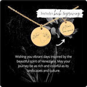 Collar personalizado de Venezuela • Dije de moneda con el contorno de Venezuela grabado • Regalo para los amantes de Venezuela • Colgante con el mapa de Venezuela personalizado • Sudamérica