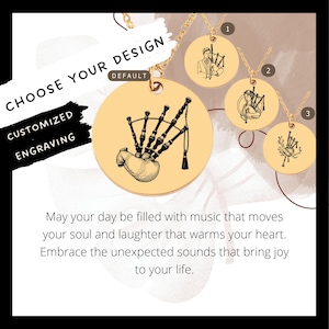 Dudelsackpfeife Halskette • Gravur schottische Dudelsackpieler Münze • Musik-Liebhaber Geschenk • Personalisierter Musikinstrument Anhänger • Musik Schmuck