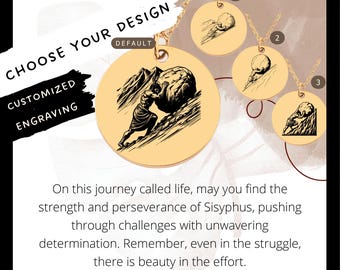 Custom Sisyphus Necklace • Engraved Sisyphus Coin Charm • Greek Mythology Gift• Engraved Sisyphus Pendant• Sisyphus Coin Necklace•