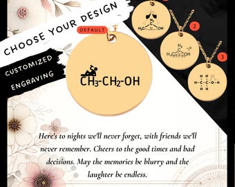 Custom Engraved Alcohol Molecule Necklace • Stainless Steel Charm
