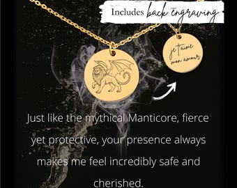 Custom Engraved Manticore Necklace • Mythical Lion Pendant
