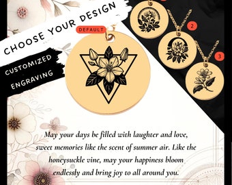 Custom Engraved Honeysuckle Coin Necklace • June Birth Flower