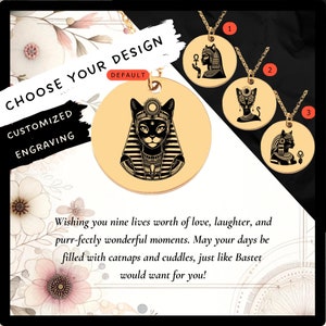 Custom Bastet Necklace • Engraved Egyptian Cat Goddess Charm • Egyptian Mythology Gift• Engraved Bastet Pendant• Bastet Coin Necklace•