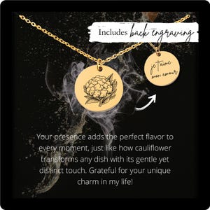 Custom Cauliflower Necklace • Engraved Vegetable Charm • Cauliflower Lover Gift • Personalized Cauliflower Pendant • Vegan Gift • Chef Gift