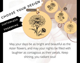 Custom Engraved Aster Coin Necklace • September Birth Flower Charm