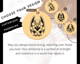 Custom Gargoyle Necklace • Engraved Gargoyle Coin Charm • Gargoyle Gift• Engraved Gargoyle Pendant• Gargoyle Coin Necklace•