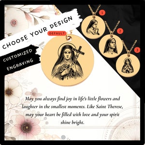 Custom Saint Therese Necklace • Engraved Saint Therese of Lisieux Coin Charm • Catholic Gift • Engraved St Therese Pendant •
