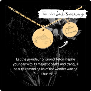 Custom Grand Teton Necklace • Engraved Wyoming Coin Charm • Grand Teton Gift • Personalized Mountain Pendant • Hiking Gift for Her