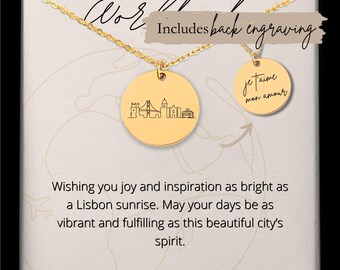 Custom Engraved Lisbon Skyline Necklace • Personalized Travel Gift
