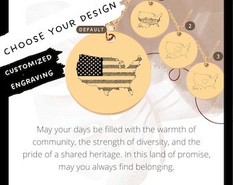 Custom Engraved USA Charm Necklace • Stainless Steel Pendant