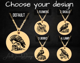 Raven Custom Necklace • Raven Coin Charm • Raven Pendant• Crow Necklace•