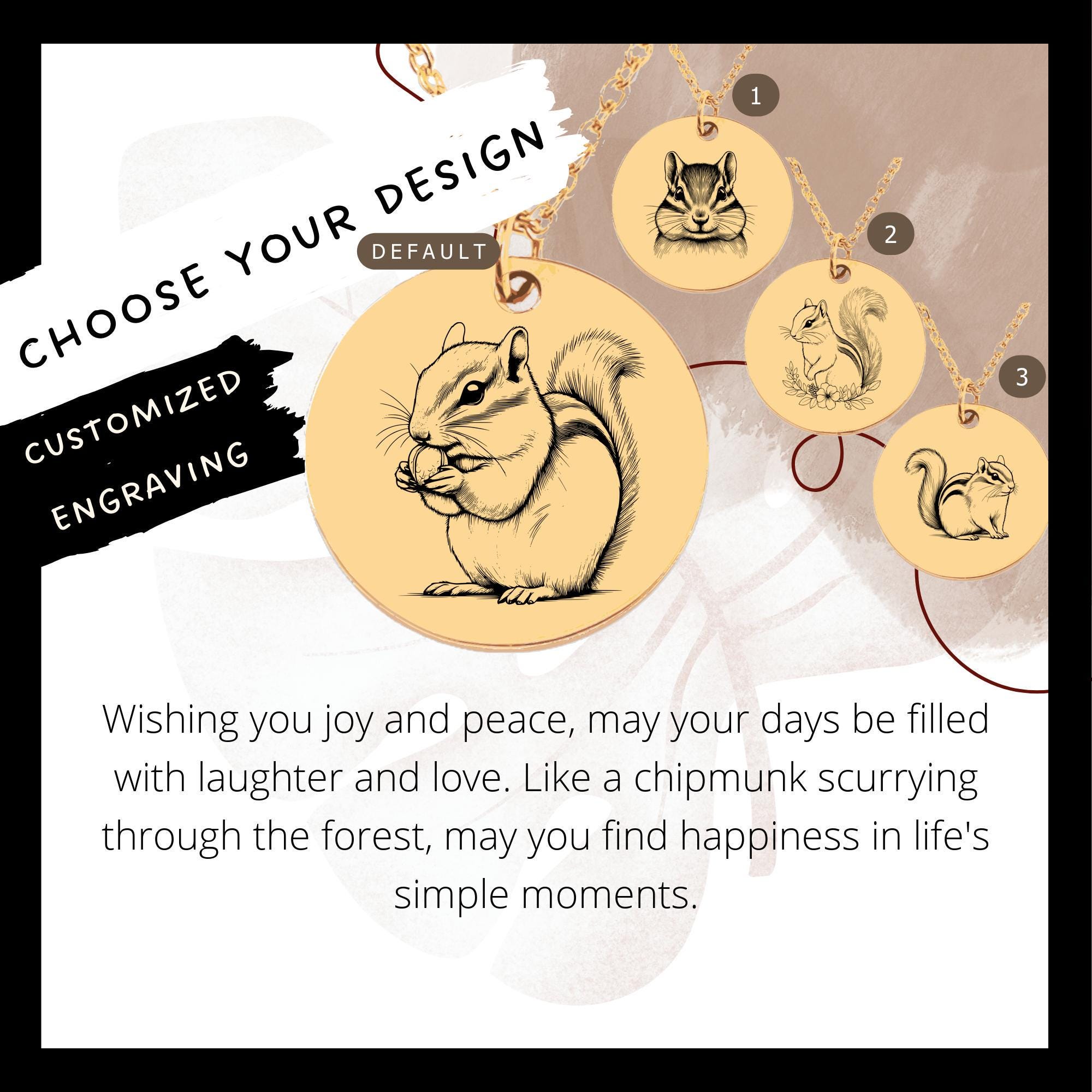 Custom Chipmunk Necklace • Engraved Squirrel Coin Charm • Chipmunk Lover Gift• Engraved Chipmunk Pendant• Chipmunk Coin Necklace•