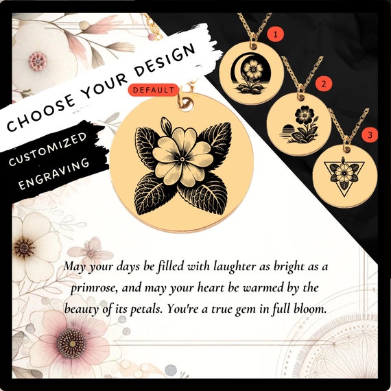 Custom Engraved Primrose Necklace • February Birth Flower