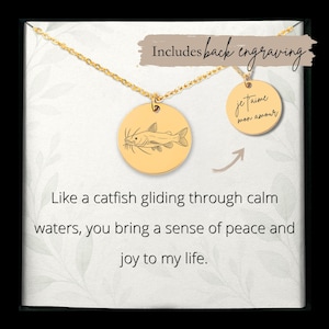 Custom Catfish Necklace • Engraved Cat Fish Coin Charm • Catfish ift• Engraved Catfish Pendant• Fishing Necklace•