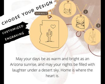 Custom Engraved Arizona State Outline Necklace • Stainless Steel Coin Charm
