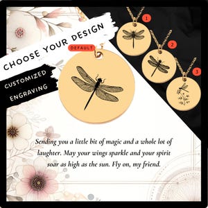 Custom Dragonfly Necklace • Engraved Dragonfly Coin Charm • Dragonfly Gift • Engraved Dragonfly Pendant • Dragonfly Jewelry •