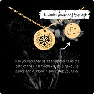 Custom Dharmachakra Necklace • Engraved Wheel of Dharma Coin Charm • Buddhism Gift • Personalized Hinduism Pendant • Buddhist Gift •