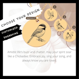 Custom Chickadee Necklace • Engraved Chickadee Coin Charm • Chickadee Gift• Engraved Chickadee Pendant• Chickadee Coin Necklace•
