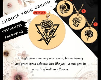 Colar com pingente de moeda de cravo gravado personalizado • Flor de nascimento de janeiro