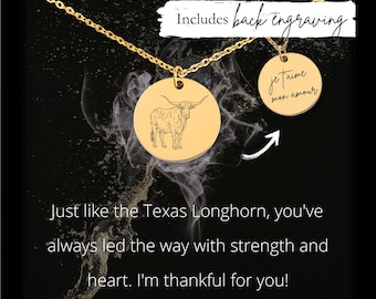 Custom Engraved Texas Longhorn Necklace • Stainless Steel Coin Charm