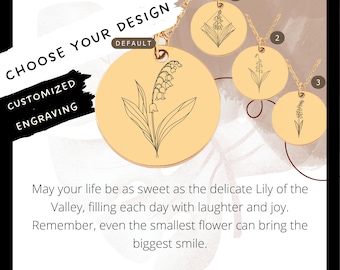 Ciondolo con mughetto inciso personalizzato • Collana con fiori per la nascita di maggio