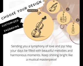 Custom Violin Necklace • Engraved Violin Coin Charm • Music Lover Gift • Personalized Instrument Pendant • Music Necklace • Music Jewelry