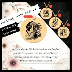 Custom Persephone Necklace • Engraved Persephone Goddess Charm • Greek Mythology Gift• Engraved Persephone Pendant•