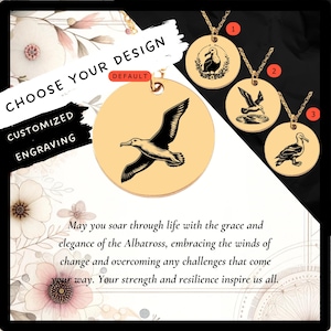 Custom Albatross Necklace • Engraved Albatross Coin Charm • Albatross Gift• Engraved Albatross Pendant• Albatross Coin Necklace•