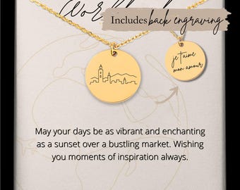 Custom Engraved Marrakech Skyline Necklace • Personalized Travel Gift