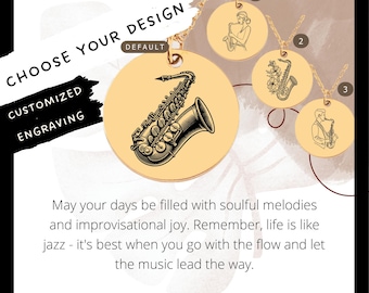 Custom Saxophone Necklace • Engraved Saxophone Charm • Saxophone Player Gift• Engraved Saxophone Pendant• Saxophone Coin Necklace•