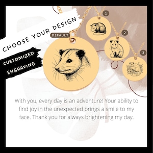 Custom Opossum Necklace • Engraved Posum Coin Charm • Opossum Lover Gift• Engraved Opossum Pendant• Opossum Coin Necklace•