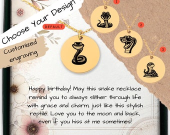 Custom Snake Necklace • Funny Snake Coin Charm • Snake Lover Gift• Snake Pendant• Snake Coin Necklace•