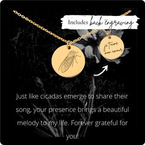 Custom Cicada Necklace • Engraved Insect Coin Charm • Cicada Gift• Engraved Cicada Pendant• Cicada Coin Necklace•